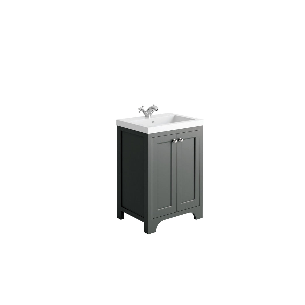 Freshwater Wick 60cm Traditional Bathroom Furniture Floor Vanity Cabinet & Ceramic Basin - Dark Grey