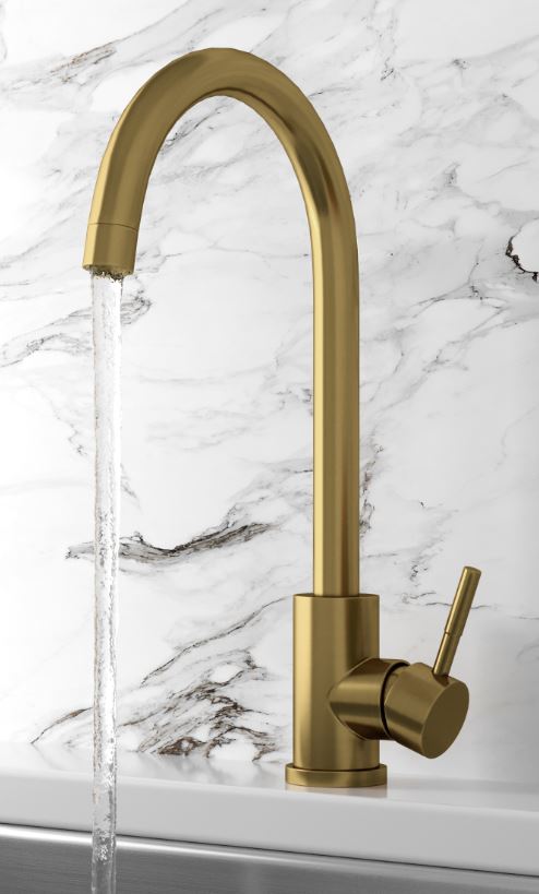 Jad Brushed Brass Single Lever Swan Neck Monobloc Kitchen Sink Taps