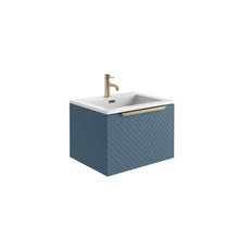 Load image into Gallery viewer, Blue Chevron Wall Hung Vanity/Basin Brushed Brass Frame and Brushed Brass Mono Tap
