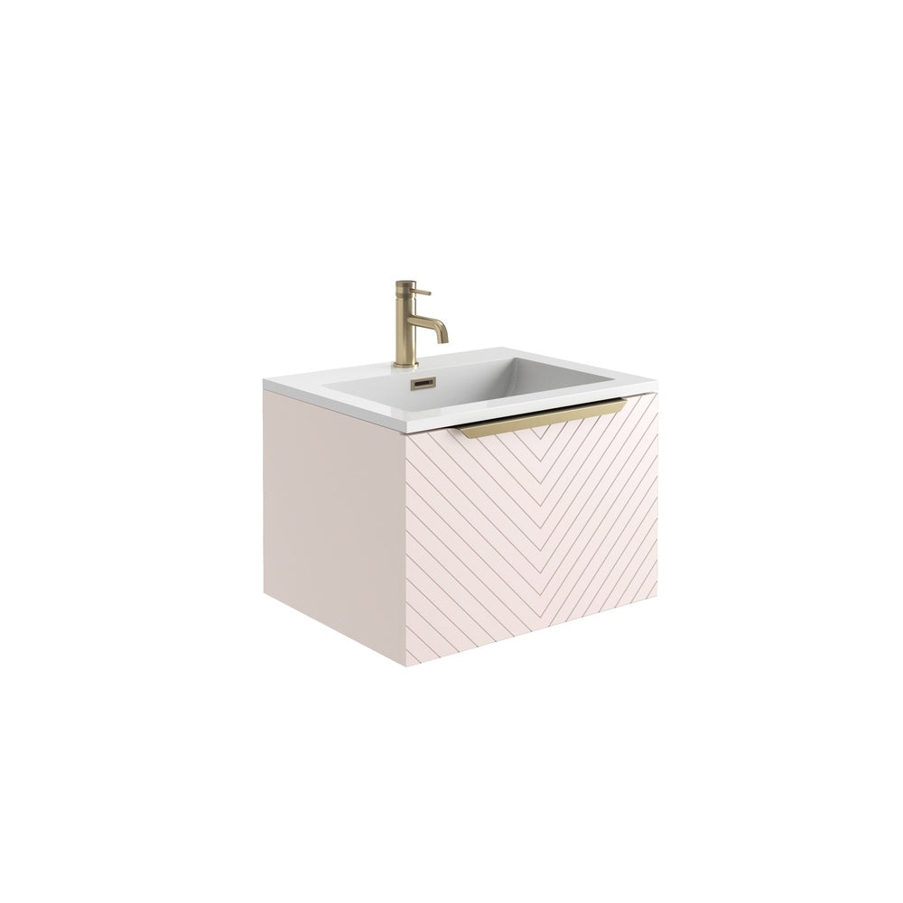 Pink Chevron Wall Hung Vanity/Basin Brushed Brass Frame and Brushed Brass Mono Tap