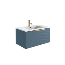 Load image into Gallery viewer, Blue Chevron Wall Hung Vanity/Basin Brushed Brass Frame and Brushed Brass Mono Tap
