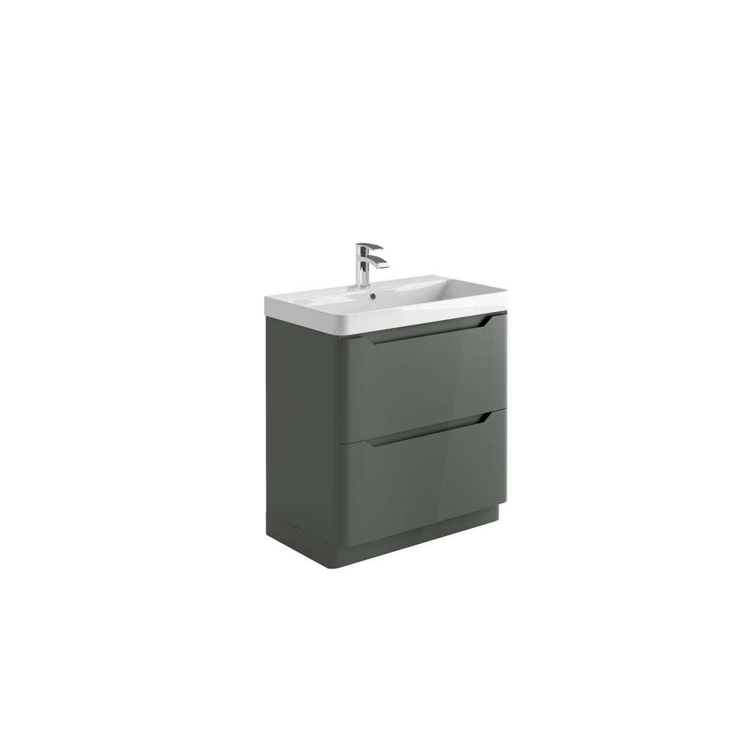 Ella 800mm Handless Floor Cabinet with Ceramic Basin. 2 Drawer Soft Close - Anthracite Grey