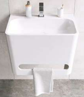 Vares-A Sculptured Stone Wall Mounted Vanity Bathroom Unit 600mm x 400mm x 400mm Deep - White Gloss Includes Chrome Tap