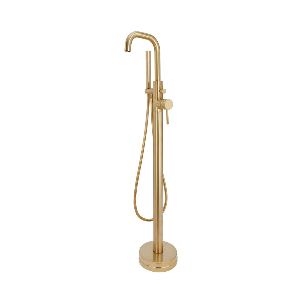 Desire Bathroom Freestanding Knurled Bath Shower Mixer  - Brushed Brass
