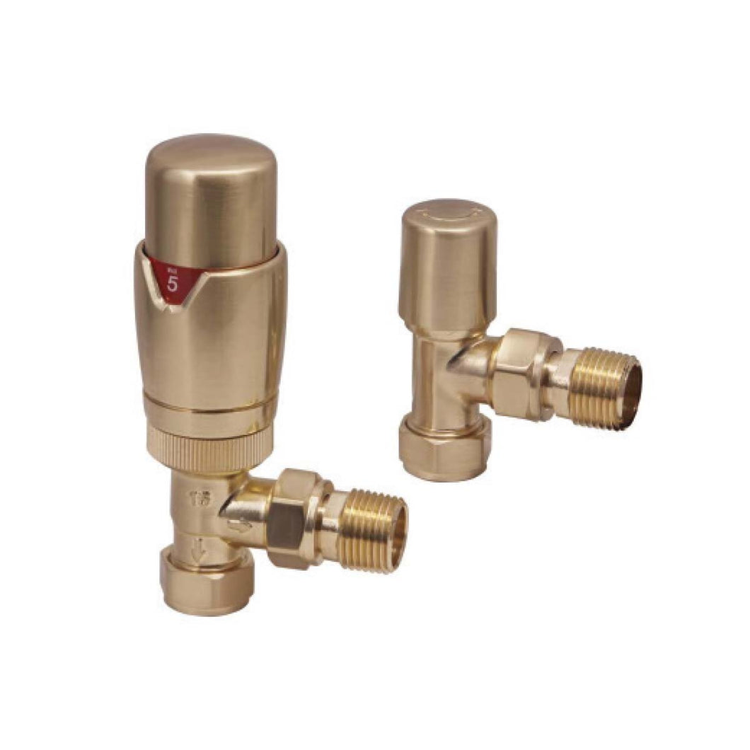 Designer TRV Angled Valves (Pair) - Brushed Brass