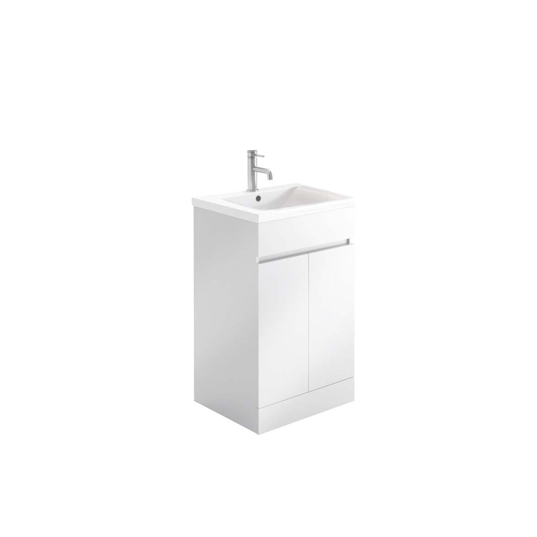 Empire 500mm 2 Door Handless Bathroom Shallow Vanity Unit & Basin - White Gloss 50cm x 40cm