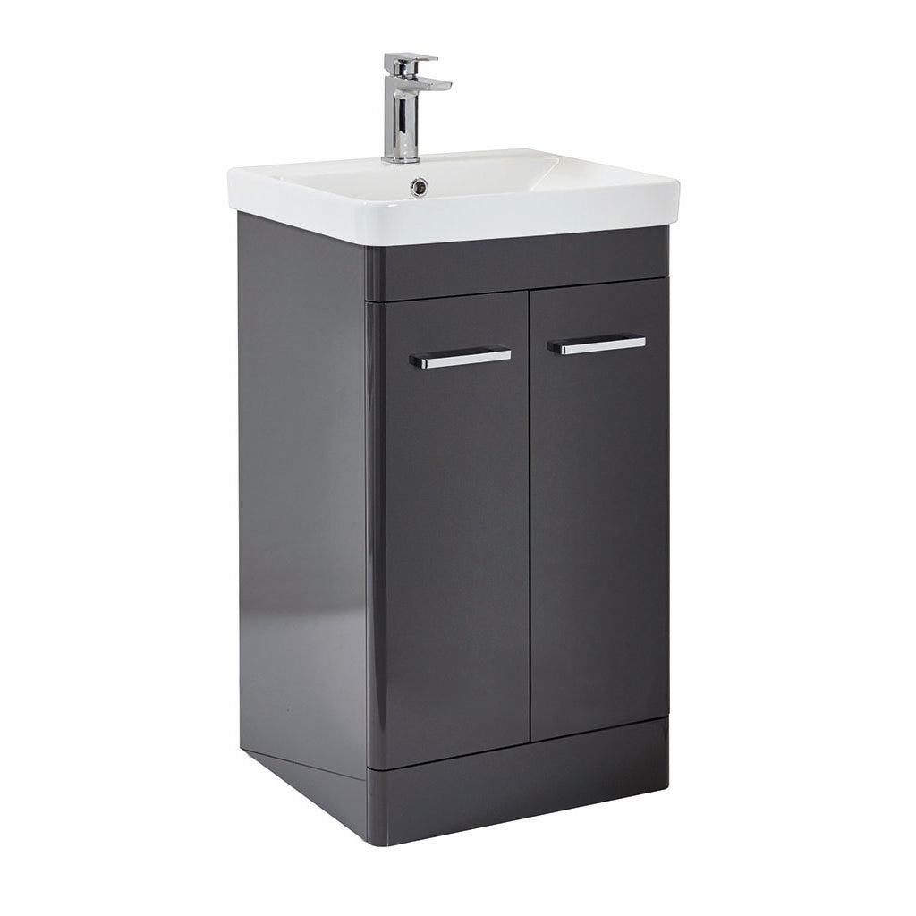 Vares-A Eve 50cm Bathroom Vanity Floor Unit Cabinet with Basin with Chrome Tap - Gloss Dark Grey - 500mm