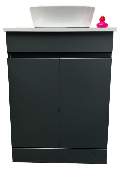 Vares-A Sovereign 600mm 2 Door Handless Bathroom Vanity Unit & Solid Counter & Bowl - Anthracite