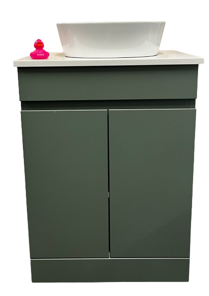 Vares-A Sovereign 600mm 2 Door Handless Bathroom Vanity Unit & Solid Counter & Bowl - Green