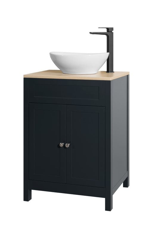 Freshwater 60cm Dark Grey Traditional Oak Counter Top Bathroom Furniture Floor Vanity Cabinet & Ceramic Bowl 600mm