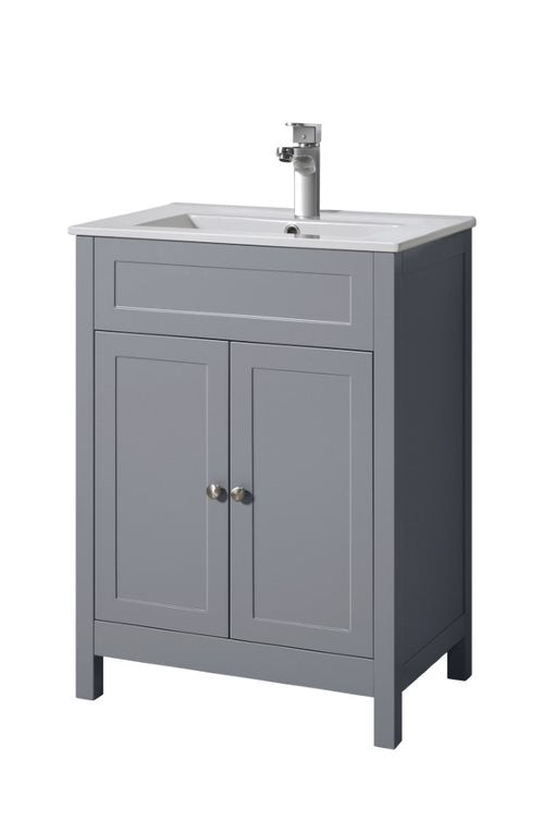 Freshwater 60cm Light Grey Traditional Bathroom Furniture Floor Vanity Cabinet & Ceramic Basin 600mm
