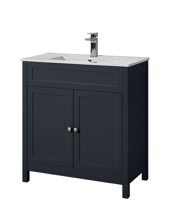 Freshwater 80cm Dark Grey Traditional Bathroom Furniture Floor Vanity Cabinet & Ceramic Basin 800mm