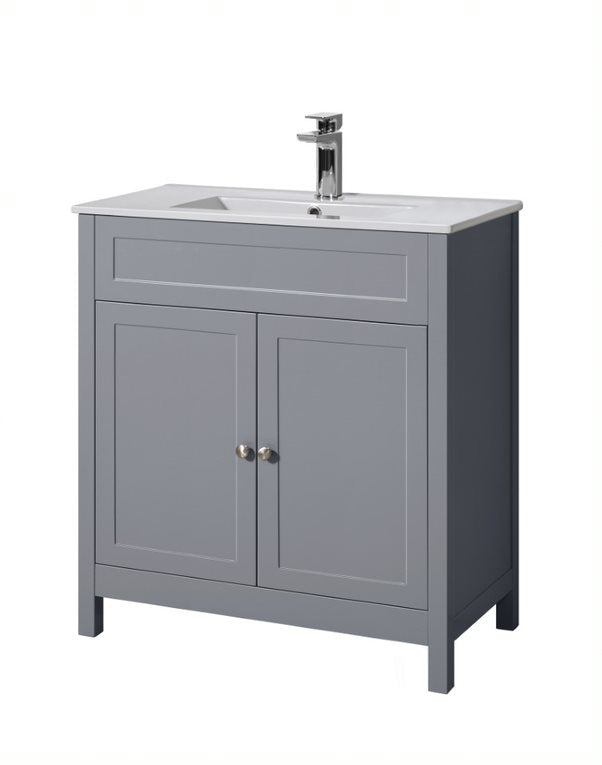 Freshwater 80cm Light Grey Traditional Bathroom Furniture Floor Vanity Cabinet & Ceramic Basin 800mm