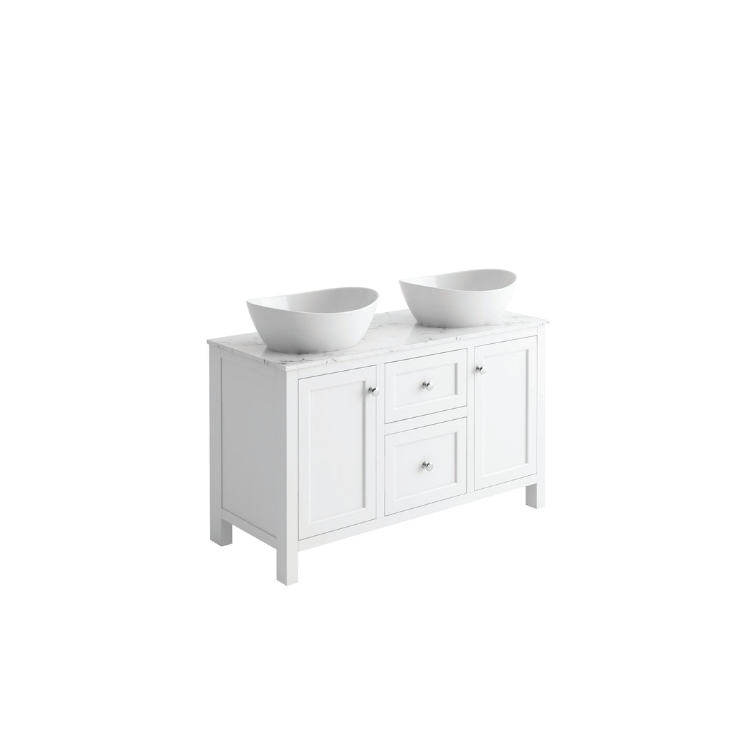 Freshwater Pelier 1200mm Traditional Freestanding Bathroom Furniture Floor Vanity Cabinet Double Stone Bowl - Artic White