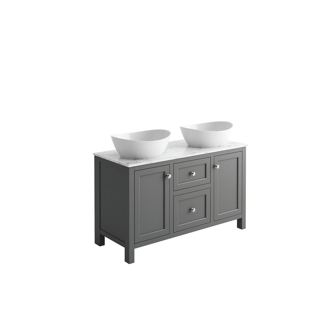 Freshwater Pelier 1200mm Traditional Freestanding Bathroom Furniture Floor Vanity Cabinet Double Stone Bowl - Dark Grey