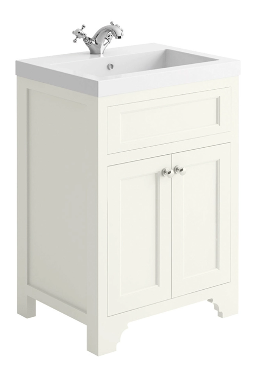 Freshwater Ley 60cm Traditional Bathroom Furniture Floor Vanity Cabinet & Ceramic Basin - Almond