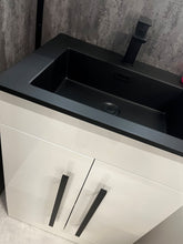 Load image into Gallery viewer, Lili White Gloss 600mm 2 Door Black Handles Bathroom Vanity Unit &amp; Black Basin
