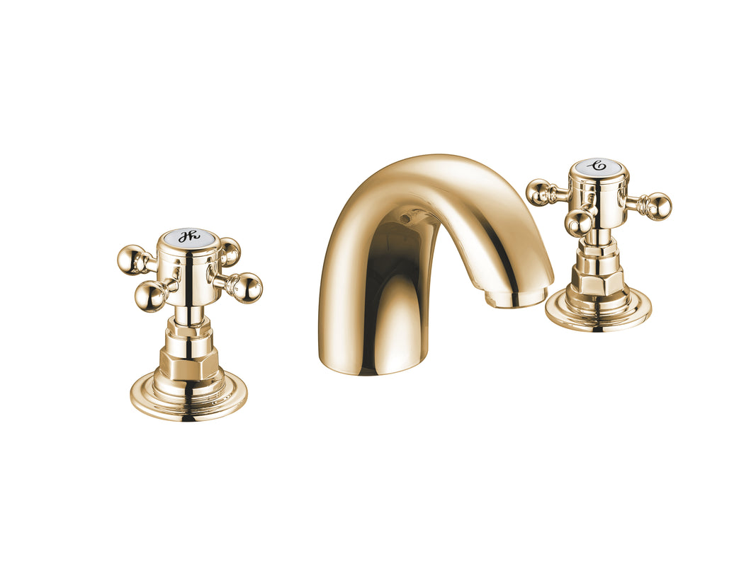 Victorian 3 Hole Basin Mixer Taps  - Brushed Brass