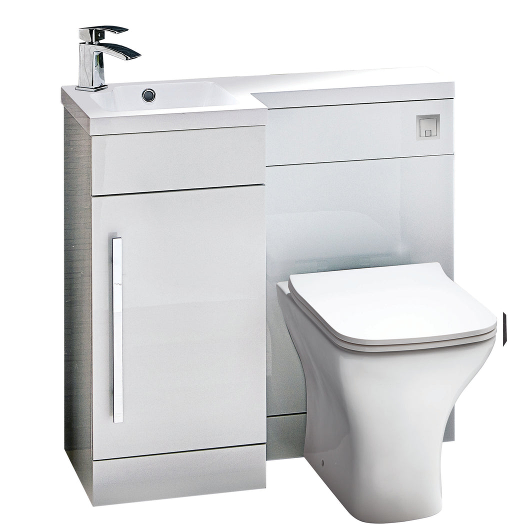 Lili 900mm L Shape Furniture Combination Pack Bathroom Unit & Basin - Gloss White