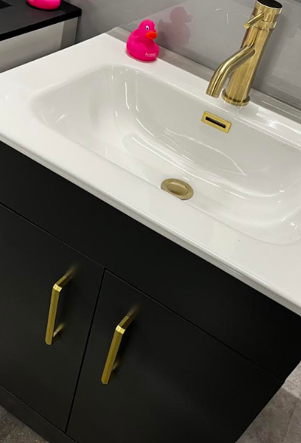 Lili 600mm 2 Door Bathroom Vanity Unit & Deep Basin - Matt Grey Brass Handles
