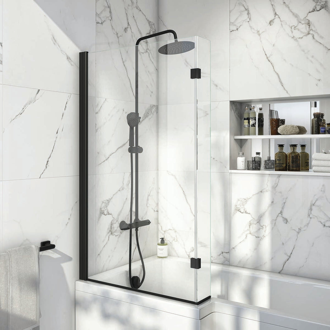 Vares-A 1700 Black L Shape Shower Baths. Bath, Panel & Glass Screen. Left Handed       (Not Trojan)