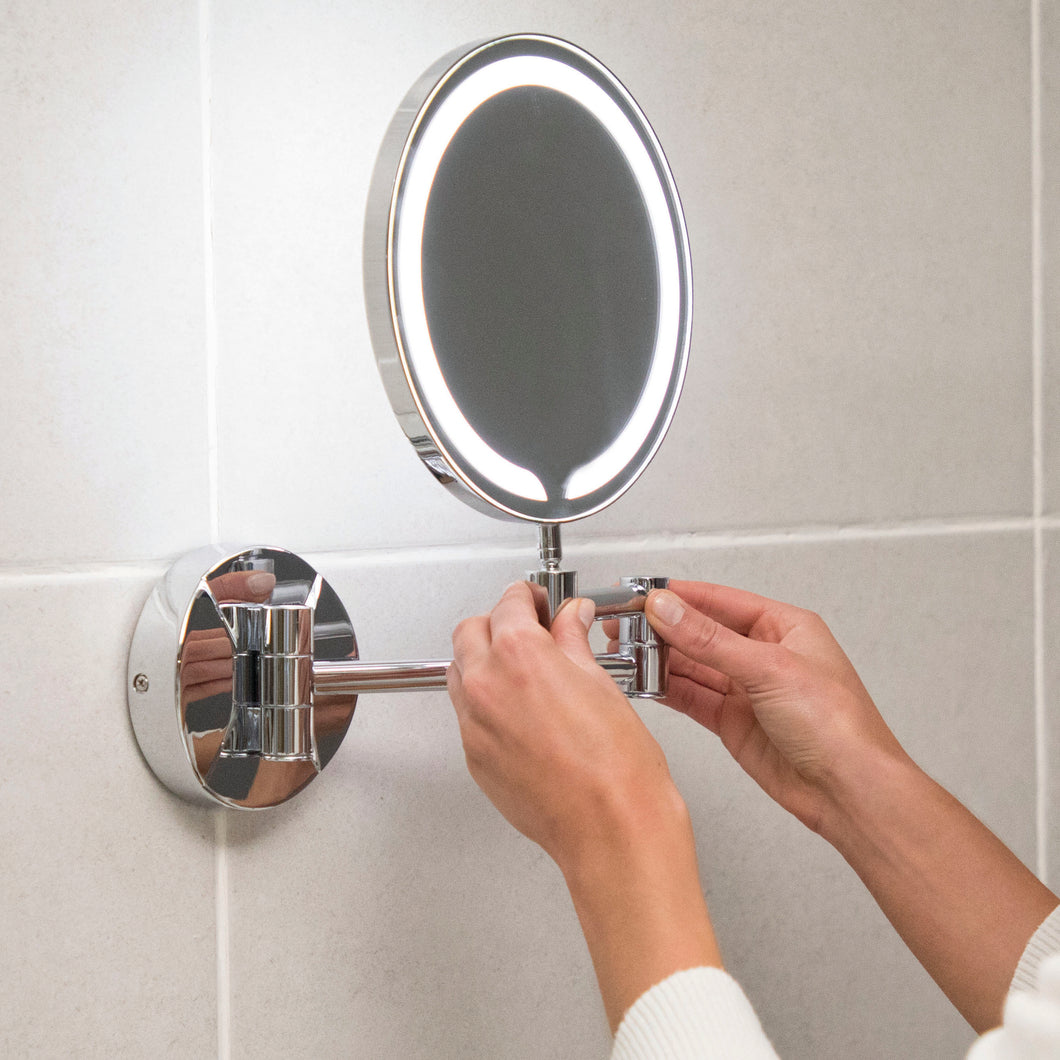 Chrome Round Illuminated LED Bathroom Mirror, Magnify