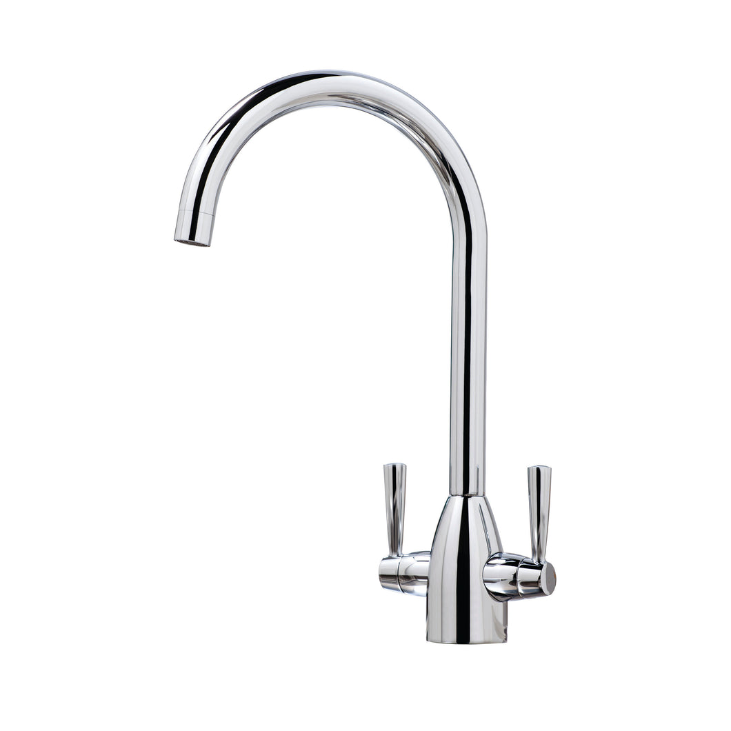 Vares-A 'Olympic' Chrome Dual Lever Swan Neck Monobloc Kitchen Sink Taps