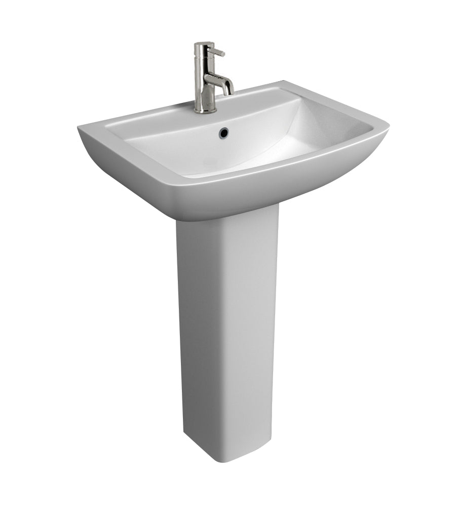 Pure Bathroom Sink Basin & Pedestal  550mm 1 Tap Hole - White