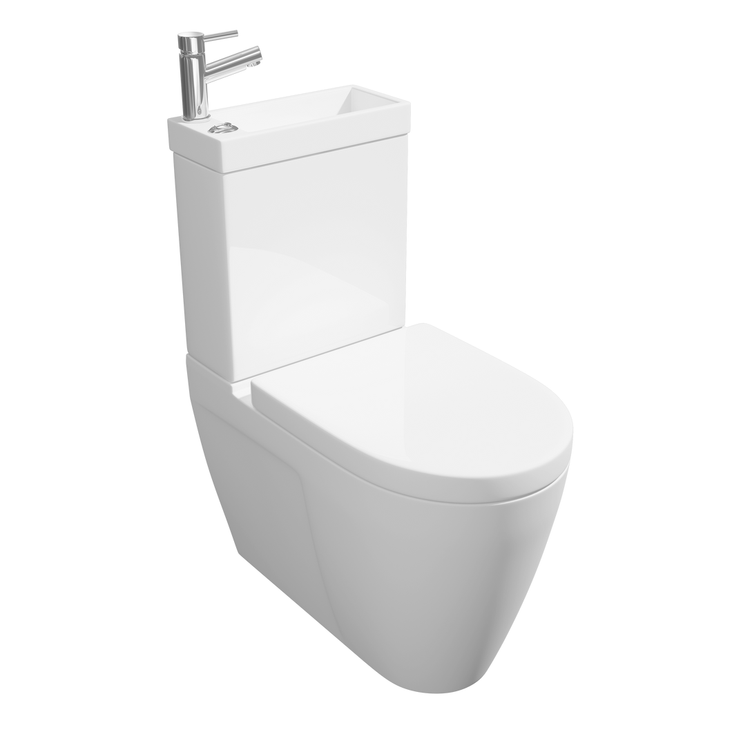 Vares-A 2 in 1 Flush to Wall Toilet with Soft Close Seat, Basin, Waste & Tap