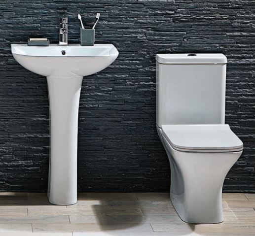 Nix Set - Close Couple WC Toilet & Basin Pedestal with Chrome Tap - Black Option