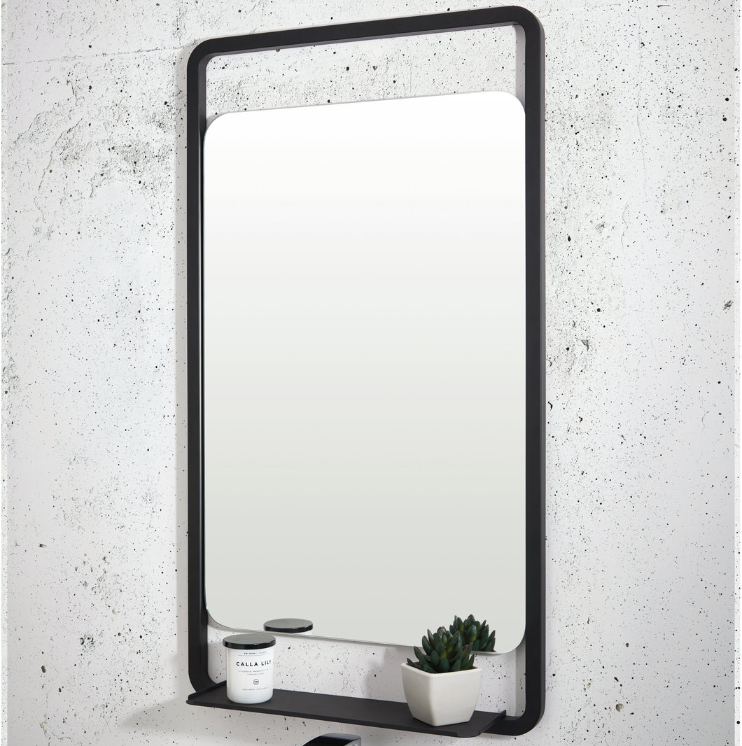 Scudo Mono Black Soft Square Bathroom Mirror with Shelf 500 x 900mm