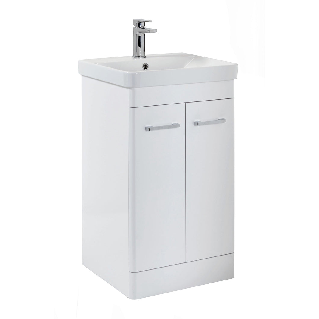 Eve Bathroom Set: 600mm Bathroom Vanity Floor Unit Cabinet with Basin, 500mm WC Unit, Cistern Pack Square Chrome Button, Nix BTW Pan/Seat - Gloss White