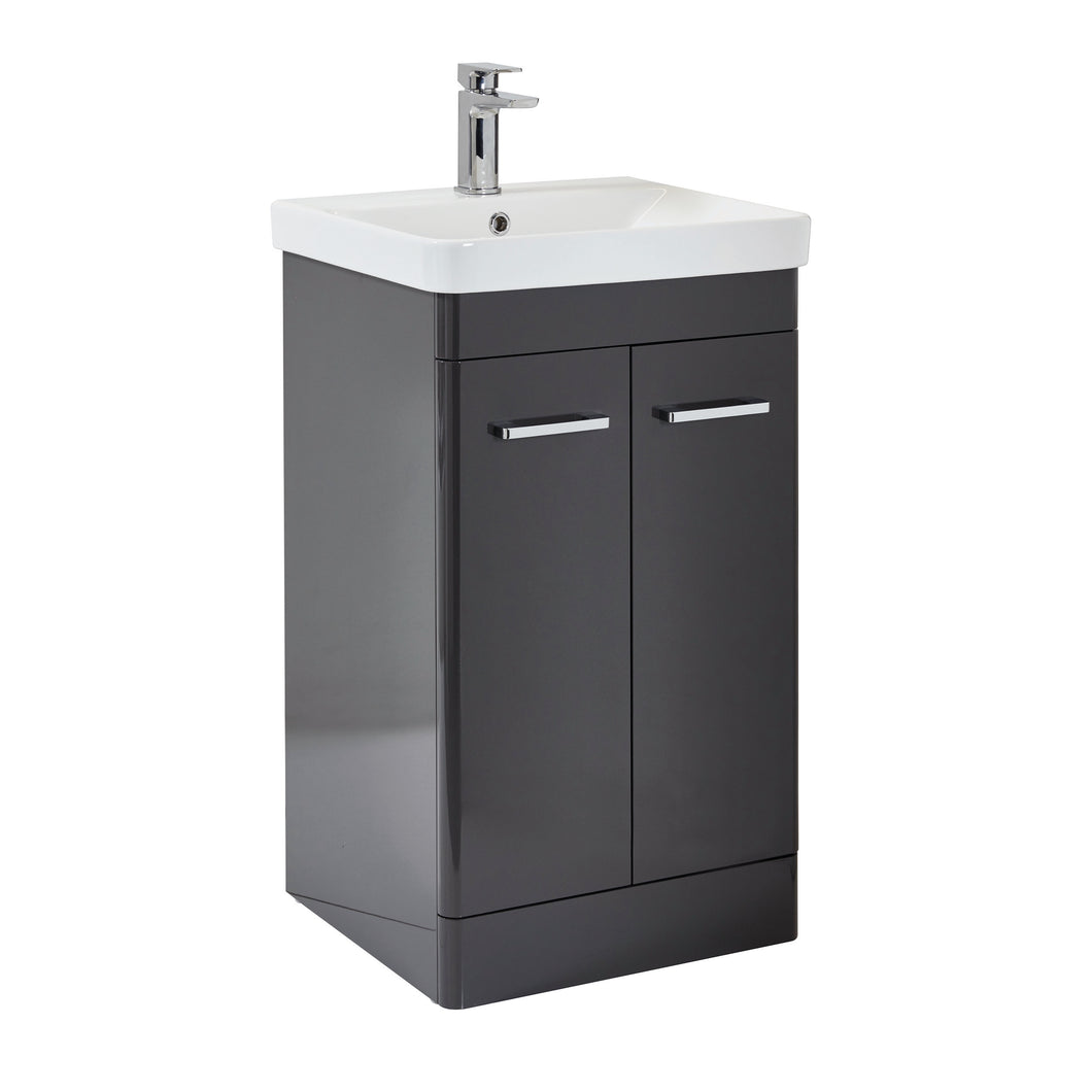 Scudo 600mm Rossini Bathroom Vanity Floor Unit Cabinet with Basin - Gloss Wolf Grey