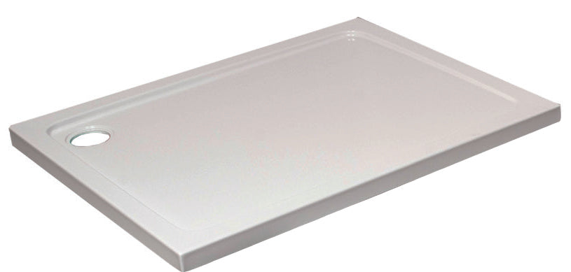 1600 x 760mm Rectangular 45mm Low Profile Shower Tray Free Chrome Fast Flow Waste  - White Stone Resin