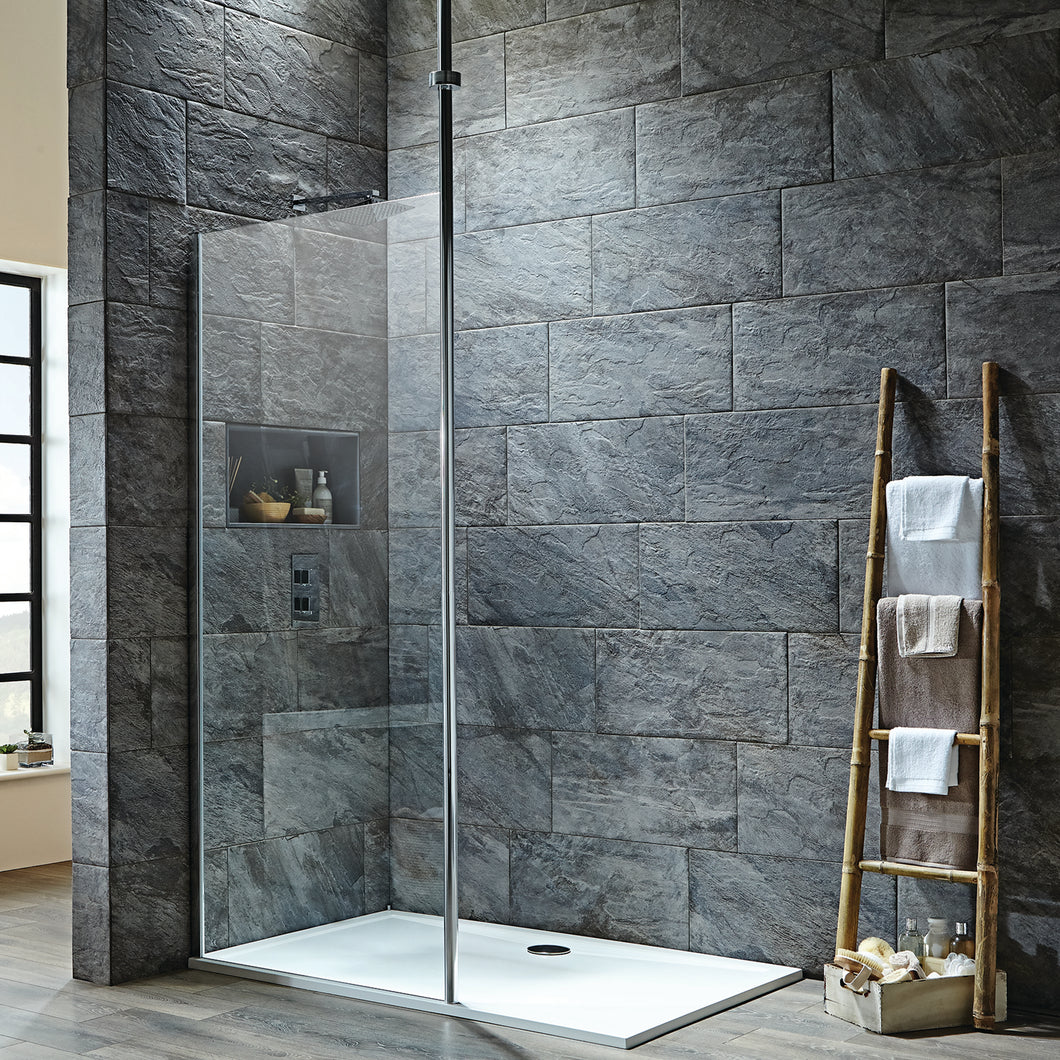 Scudo 8mm Single Wetroom Panel with Floor to Ceiling Post, Chrome. 600mm-1200mm
