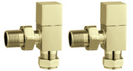 Vares-A Modern Cube Angled Radiator Valves (Pair) - Brushed Brass