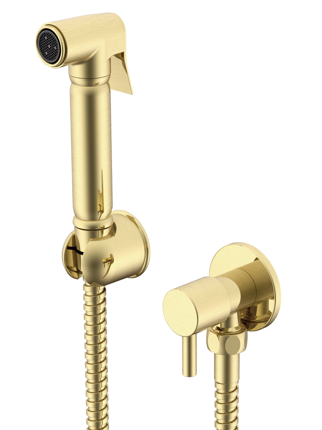 Vares-A Bathroom Douche Handset , Flexi , Holder and Outlet Elbow - Brushed Brass