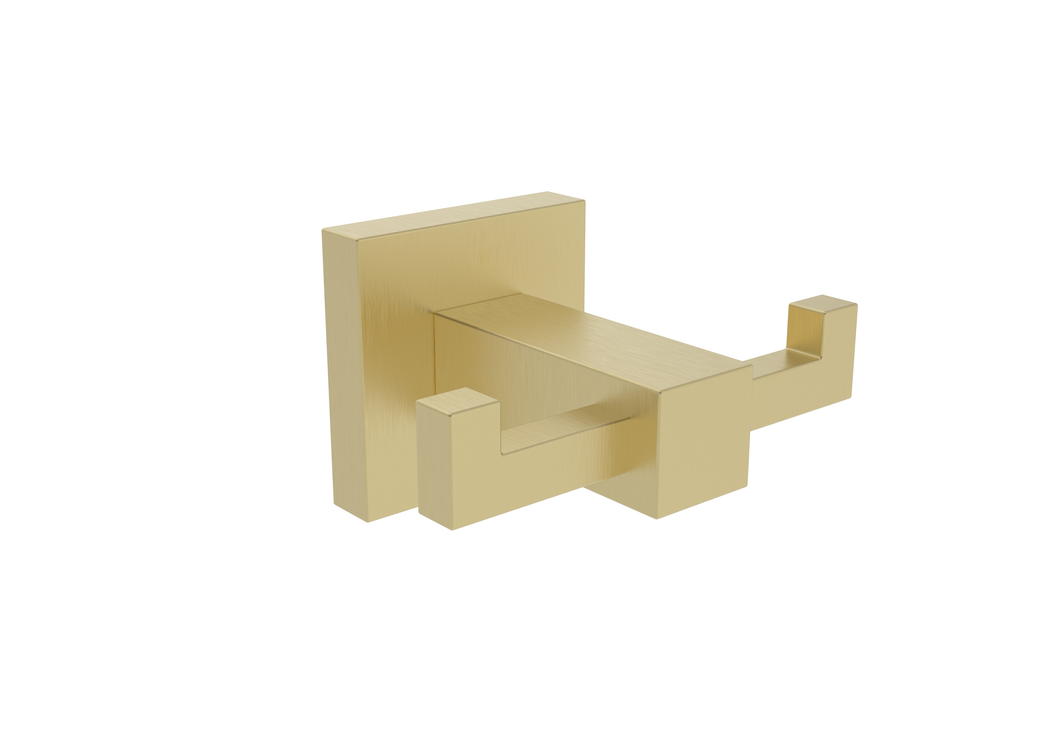 Vares-A  Square Bathroom Double Robe Hook - Brushed Brass