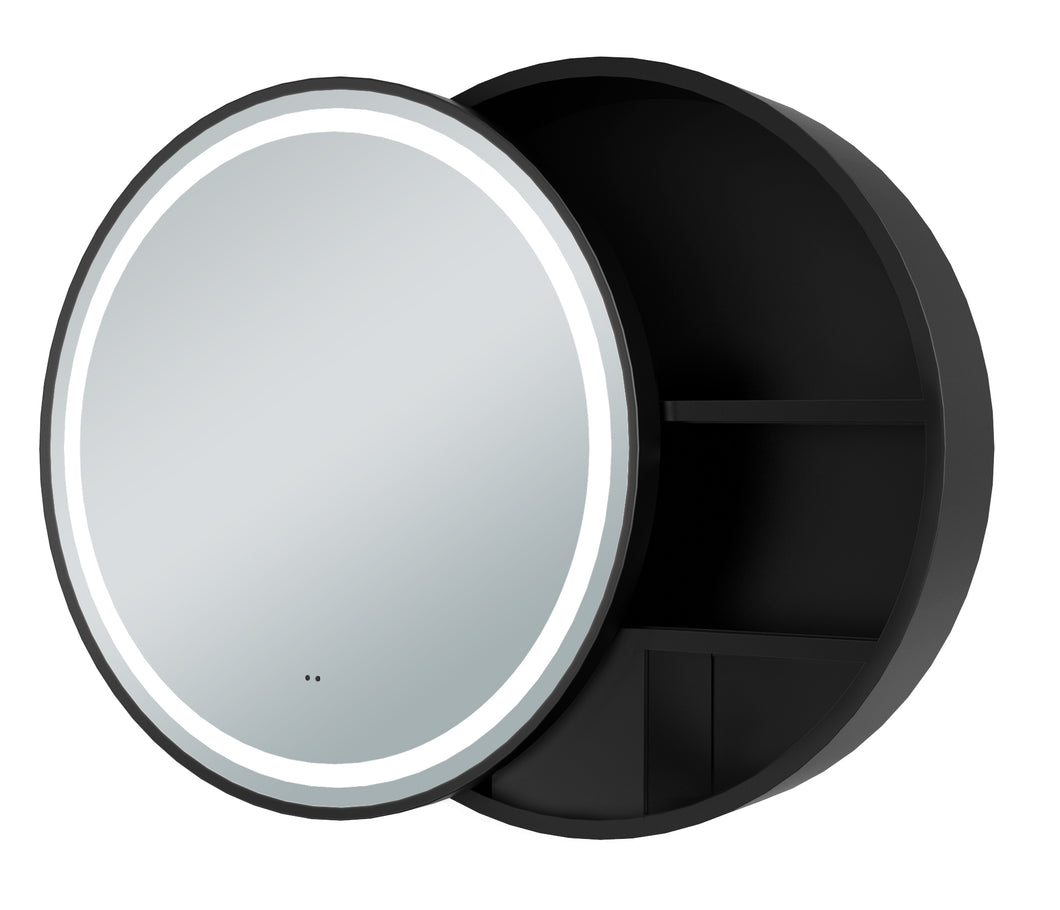 Vares-A Lili 60cm Round Mirror LED Single Sliding Door Storage Cabinet - Black