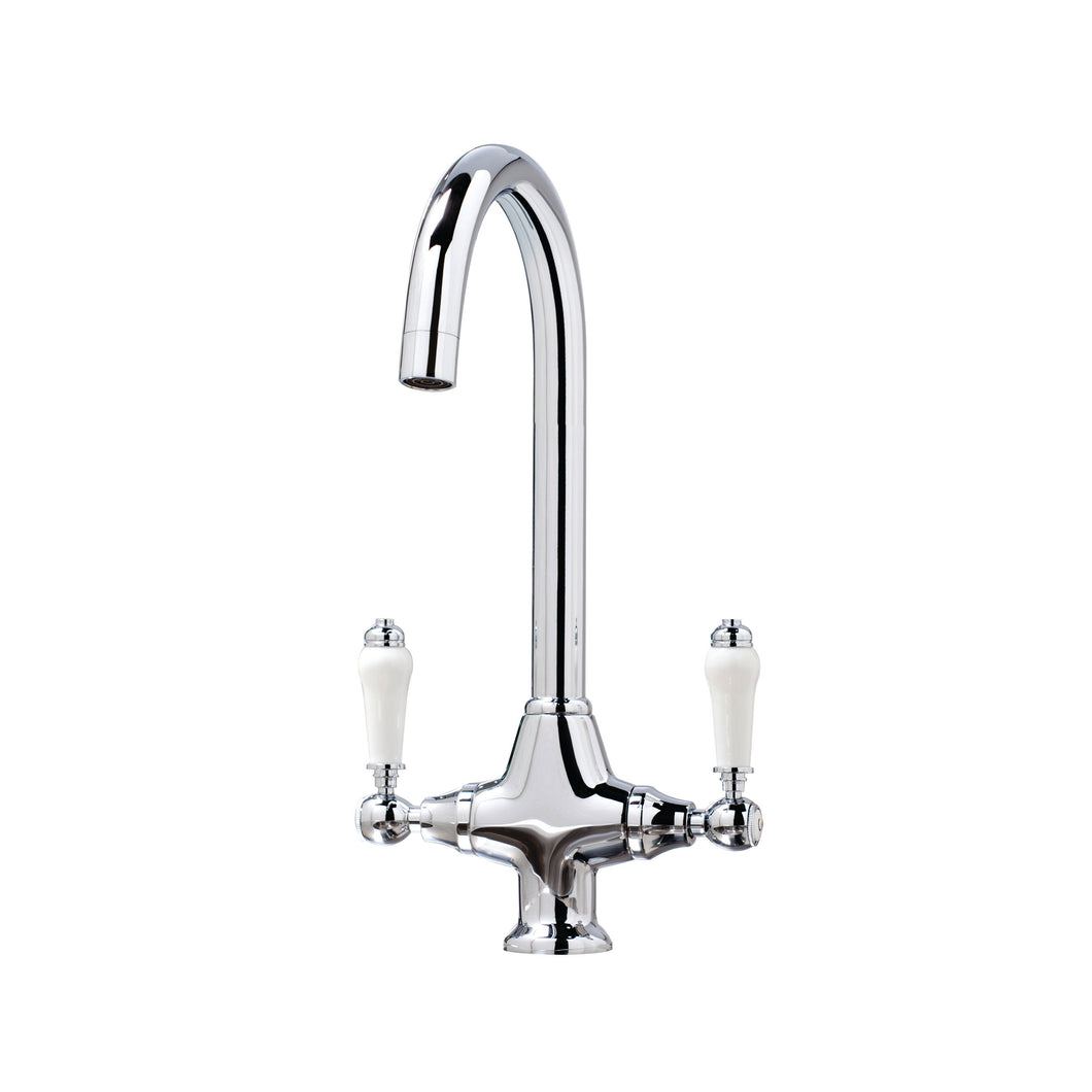 Vares-A 'York' Chrome Traditional Dual Lever Swan Neck Monobloc Kitchen Sink Taps