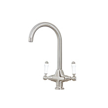 Load image into Gallery viewer, Vares-A &#39;York&#39; Nickel Traditional Dual Lever Swan Neck Monobloc Kitchen Sink Taps
