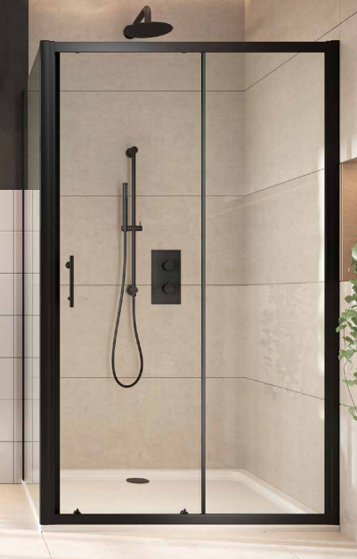 Scudo 1000mm Black Bathroom Sliding Shower Door 6mm - Optional Side Panel
