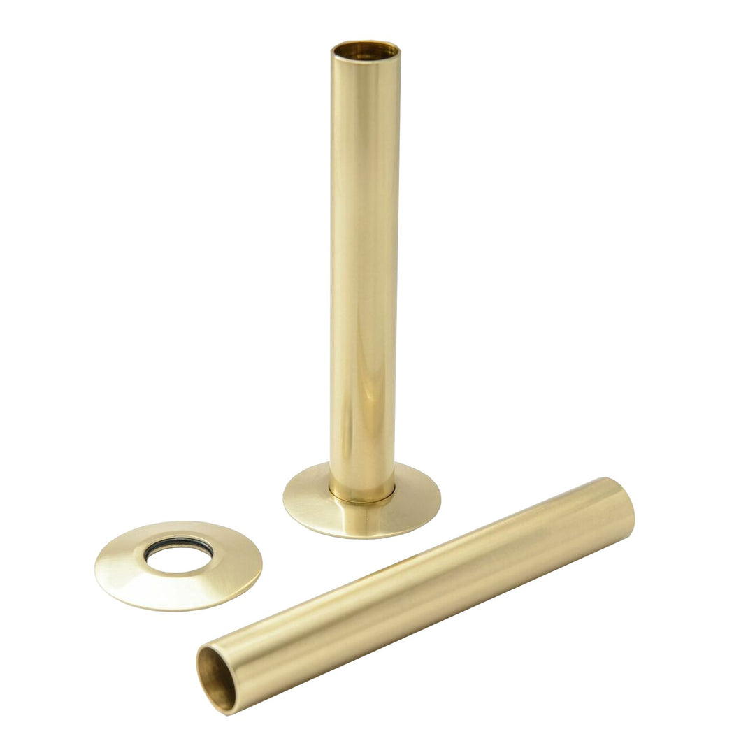 Vares-A Premium 300mm Radiator Pipe Tail 18mm Covers with Rosette Cover - Brushed Brass