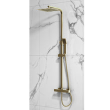 Load image into Gallery viewer, Vares-A Bathroom Square Exposed Shower with Rigid Riser &amp; Handset &amp; Free Fast Fixing Kit - Brushed Brass
