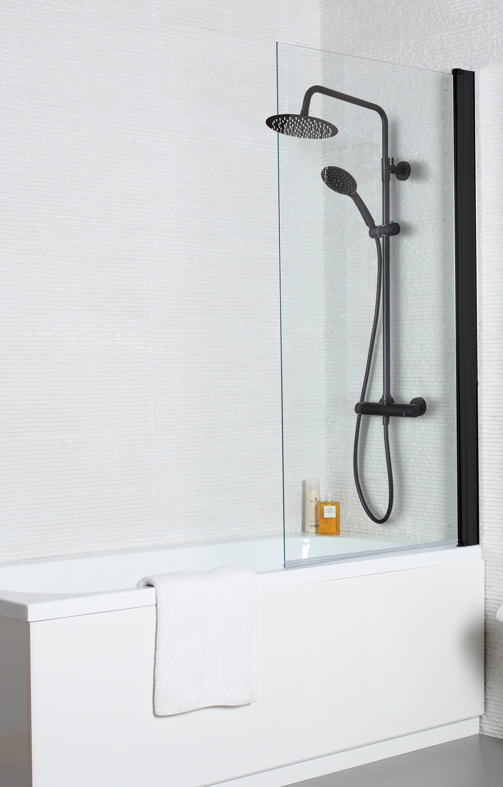 Square Black - Bathroom Suite. Single End Bath 1700 x 700mm, Basin & Pedestal , WC & Seat, Chrome Shower, Taps