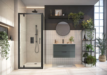 Load image into Gallery viewer, Scudo 900mm Black Pivot Glass Shower Door 6mm Enclosures - Optional Side Panel
