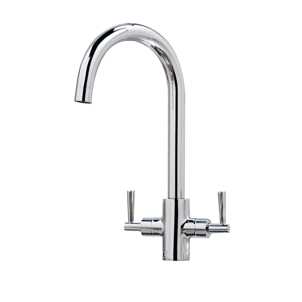 Vares-A 'Pool' Chrome Dual Lever Swan Neck Monobloc Kitchen Sink Taps