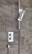 Chrome or Black - Square Concealed Thermostatic Shower Set 1 - Twin Valve - Riser Kit - Outlet Elbow