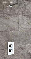Chrome or Black - Square Concealed Thermostatic Shower Set 3 - Twin Valve - Wall Arm - 200mm Shower Head