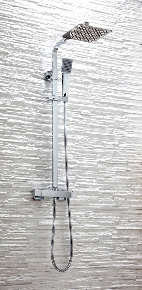 VaresA Chrome Bathroom Square Exposed Shower with Rigid Riser & Handset & Free Fast Fixing Kit